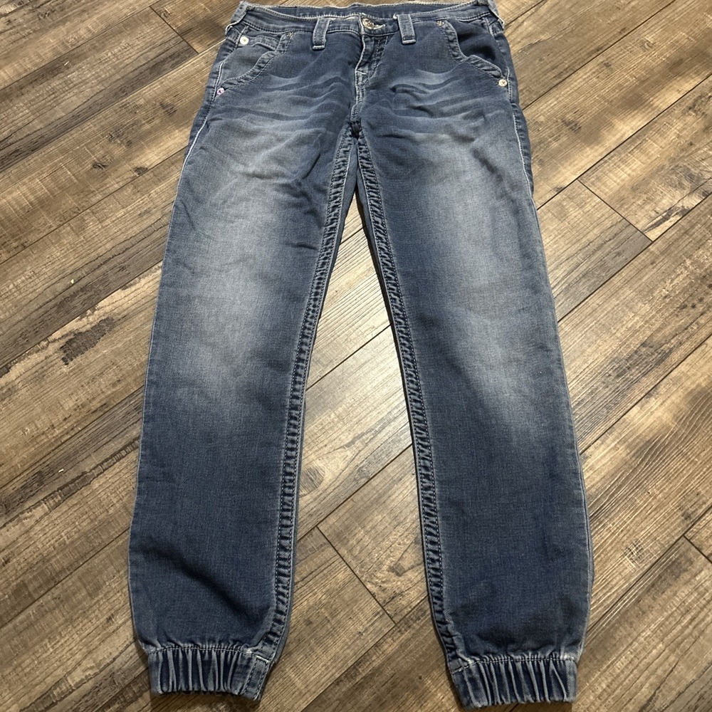 True Religion Jogger Jeans Women's 29‎ Blue Ankle Zippers Stretch